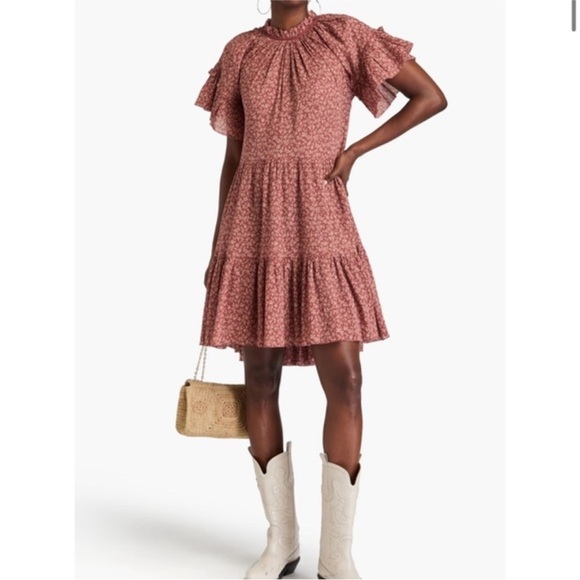 Ulla Johnson Clay Doris Dress Tiered Ruffle Vine Floral Print Size 2 - Picture 4 of 16